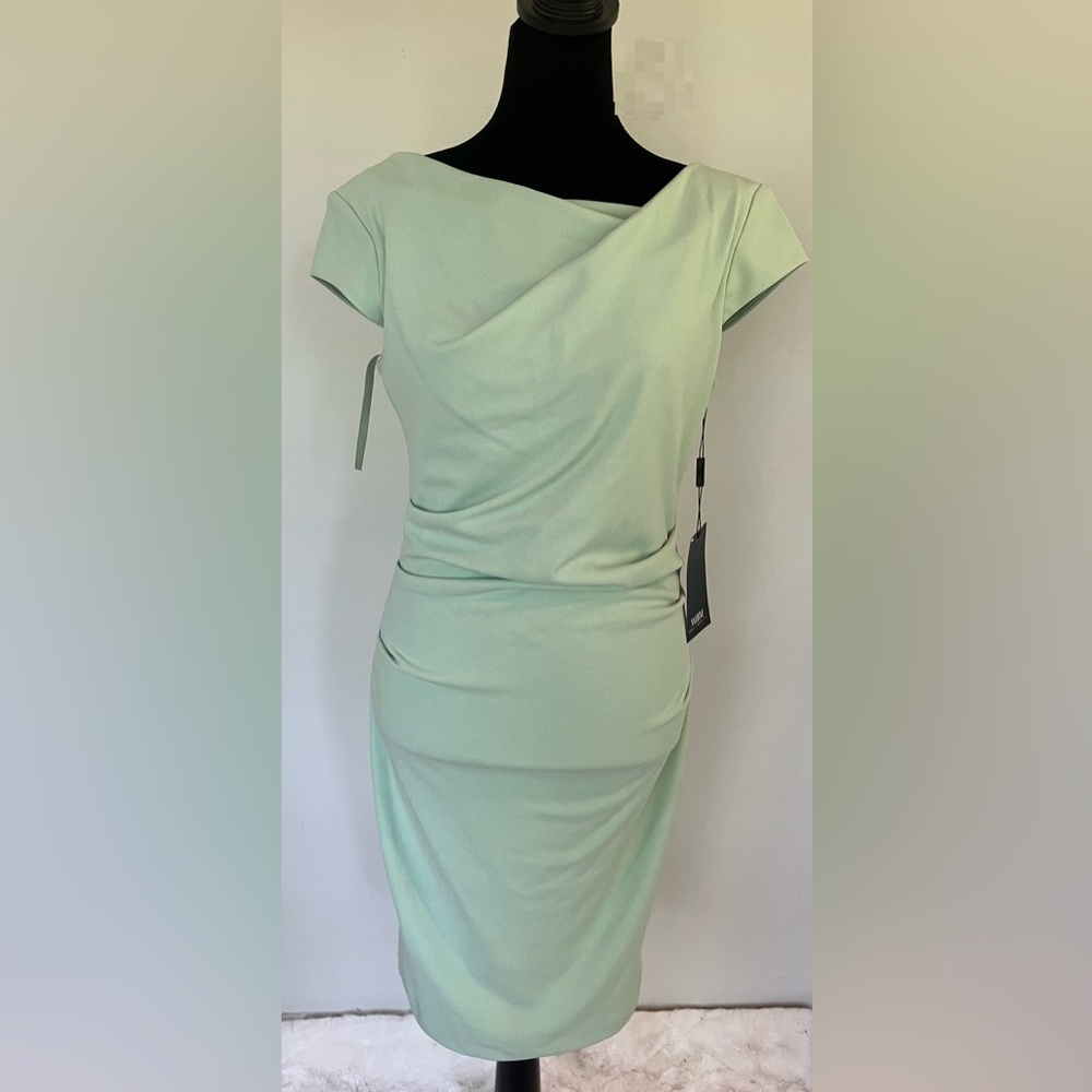 White House Black Market Cap Sleeve Draped Sheath Dress Sage Mint Size 6 NWT